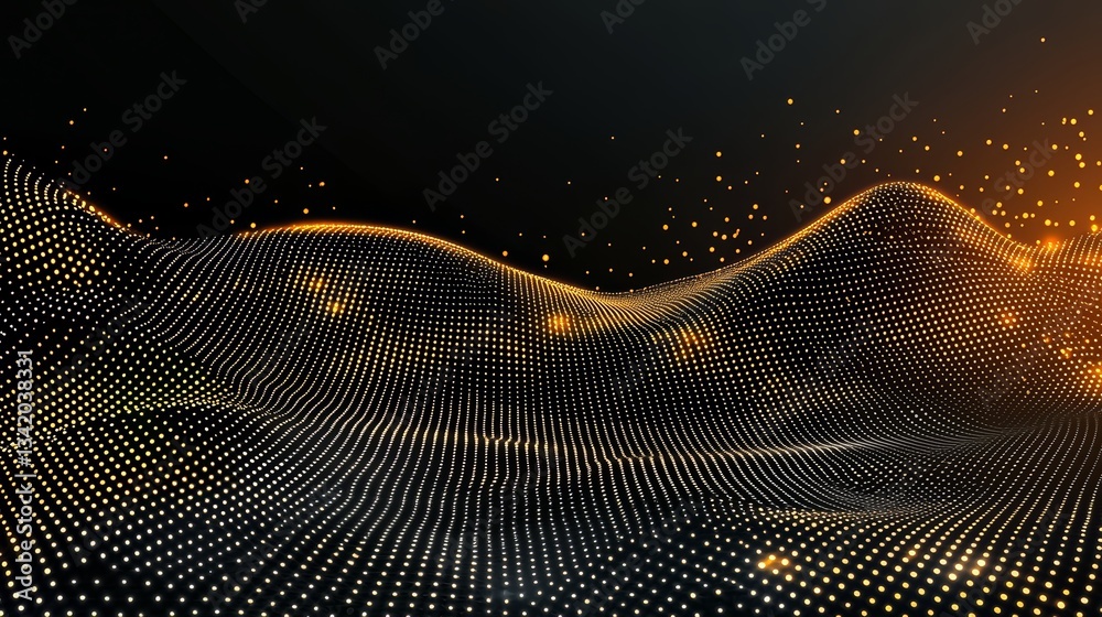 Fototapete black and gold image of a mountain range with a lot of dots. the image has a futuristic and abstract