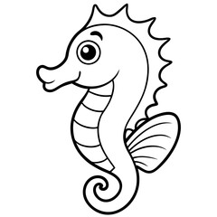 Fototapeta premium Cartoon Seahorse Outline Simple Black and White of Sea Life for Coloring and Educational Materials