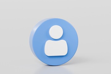 3d Blue user person circle button icon. Website, admin, social, profile, login, communication, website element concept. Minimal User person circle button isolated on white background. 3d render.