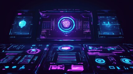 Obraz premium Neural AI Interface Controlling Futuristic Smart Device