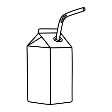 recommend clip art: Juice box with straw vector illustration. Hand-drawn drink carton for beverages in doodle style. Black line art isolated on white background.