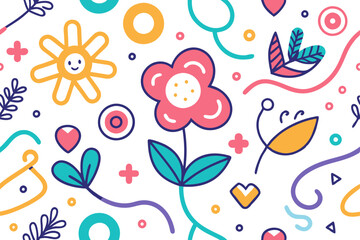 Cheerful Floral Pattern Background with Spring Colors, Whimsical Shapes, and Playful Designs for Creative Projects