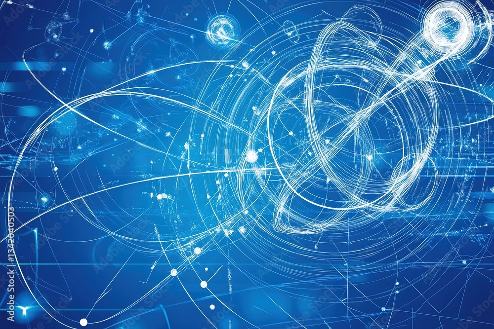 Poster abstract glowing network: interconnected technology with light trails and data flow