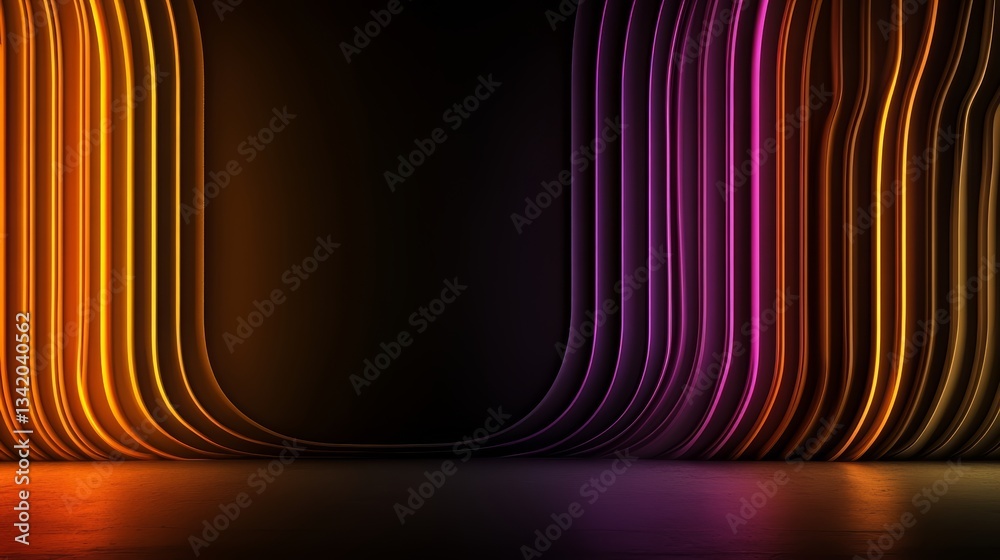Aufkleber Black and orange background with a series of colorful lines. The background is dark and the lines are bright and colorful. The image has a futuristic and abstract feel to it