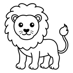 Cute Cartoon Lion Outline for Coloring Book or Educational Materials, Animal Illustration, Mammal, Feline