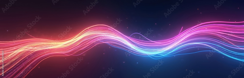 Aufkleber illustration of abstract light effect with wavy glowing bright flowing curves. rainbow neon luminous