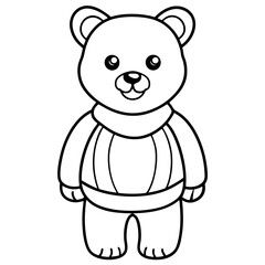 Obraz premium Cute Cartoon Teddy Bear with Scarf Outline, Line Art for Coloring Book, Kids Activity Sheet Design