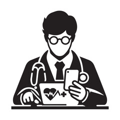 Nurse And Doctor Vector Icon Silhouette On White Black Background