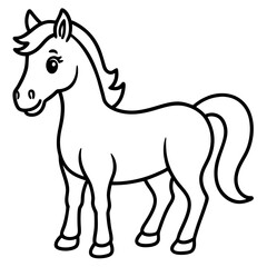 Fototapeta premium Cute Horse Cartoon in Black and White Outline Style For Coloring Books and Educational Activities