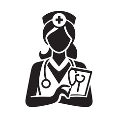 Nurse And Doctor Vector Icon Silhouette On White Black Background