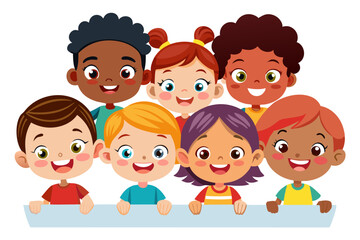 Obraz premium Diverse Group of Happy Kids Holding Banner Together, Multiethnic Children Smiling, School Concept