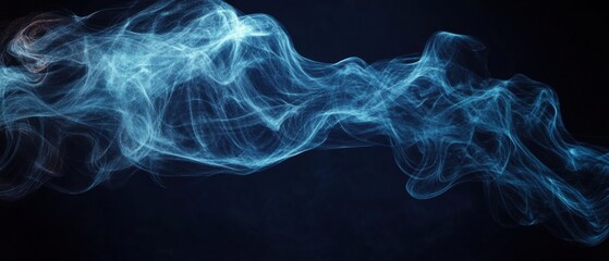 Abstract blue smoke effect on dark background, flowing energy waves with dynamic motion and ethereal glow for science and technology concepts