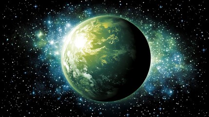 Obraz premium A vibrant planet surrounded by a starry cosmic background