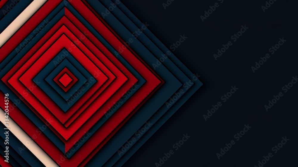 Poster black and red background with a blue diamond shape. the diamond is made up of red and blue squares