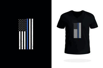 Thin Blue Line Distressed USA Flag T-Shirt Design