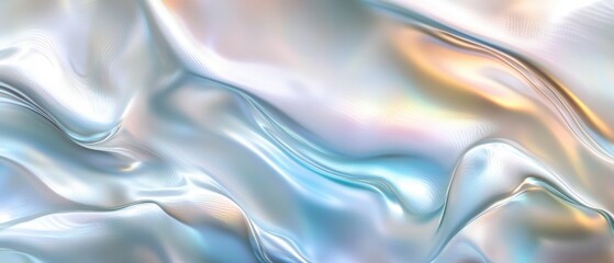 Obraz premium Abstract iridescent flowing liquid with pearl shimmer, creating a futuristic and elegant background with smooth waves and pastel colors