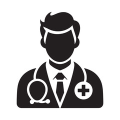 Nurse And Doctor Vector Icon Silhouette On White Black Background