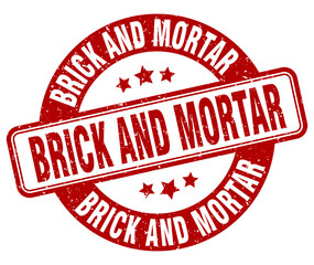 brick and mortar stamp. brick and mortar label. round grunge sign