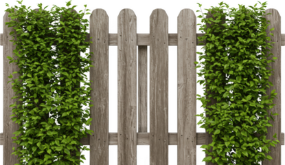 Rustic Wooden Fence with Lush Green Foliage Ideal for Garden or Backyard Designs