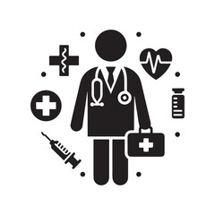 Nurse And Doctor Vector Icon Silhouette On White Black Background