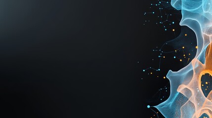 Black background with a blue and orange swirl. The swirls are abstract and seem to be made up of small dots