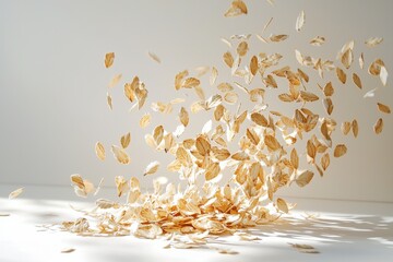 Floating oat flakes create an elegant pattern before settling down