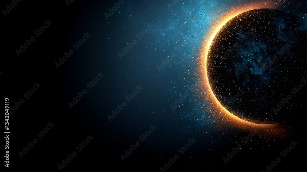 Aufkleber Black background with a bright orange circle in the center. The circle is surrounded by a lot of stars and the background is filled with a lot of stars as well