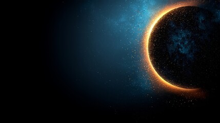 Obraz premium Black background with a bright orange circle in the center. The circle is surrounded by a lot of stars and the background is filled with a lot of stars as well
