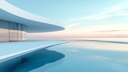 Modern White Architecture by the Ocean at Sunset