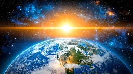 Obraz premium The beautiful blue planet earth surrounded by outer space light