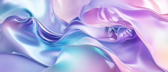 Fototapeta premium Abstract iridescent flowing silk fabric with smooth waves in pastel colors Concept of luxury, elegance, and modern design