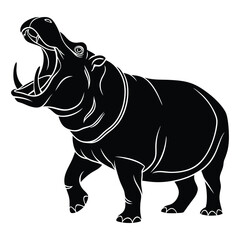 Hippopotamus silhouettes and icons. black flat color simple elegant Hippopotamus animal vector and illustration.