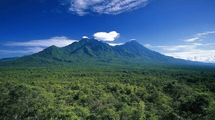 Naklejka premium Lush Green Tropical Mountain Landscape Under Blue Sky