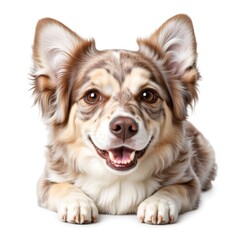 Obraz premium Smiling dog looking at the camera on a white background