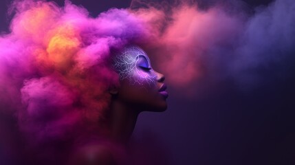 A humanoid African American woman during the singularity symbolizing agentic autonomy and AGI technology in the future using superintelligence