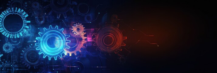 Obraz premium Futuristic graphic layout showcasing abstract gears and digital elements for advertising needs