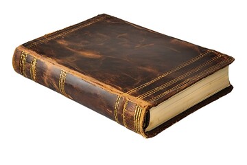 Obraz premium A leather-bound notebook with gold edges, isolated on white background