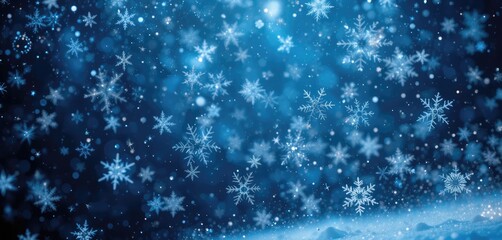Obraz premium Falling Snowflakes and Blue Background Creating a Winter Wonderland Scene