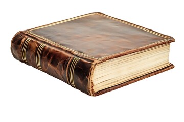 Obraz premium A leather-bound notebook with gold edges, isolated on white background