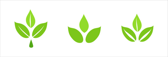 Green leaf logo, Eco symbols with green spring leaves, Simple flat style illustration collection, Ecology elements for eco friendly and bio logo, vegan concept