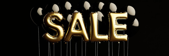 Golden Sale Balloons with Dark Background and Black Balloons Banner