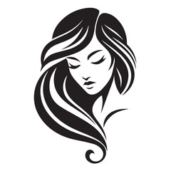Elegant silhouette of a woman with long hair in a fashionable and artistic style