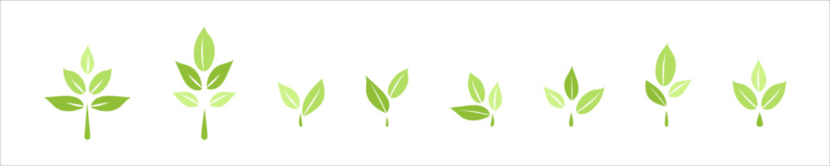 Naklejka premium Set of Leaf icons, ecology nature organic element, green leaves flat minimalism illustration, environment and eco friendly concept sign, clip art symbol for label, vegan, save energy and self care