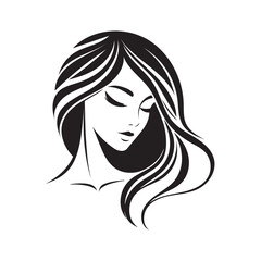 Elegant woman with long hair silhouette in fashion sketch style