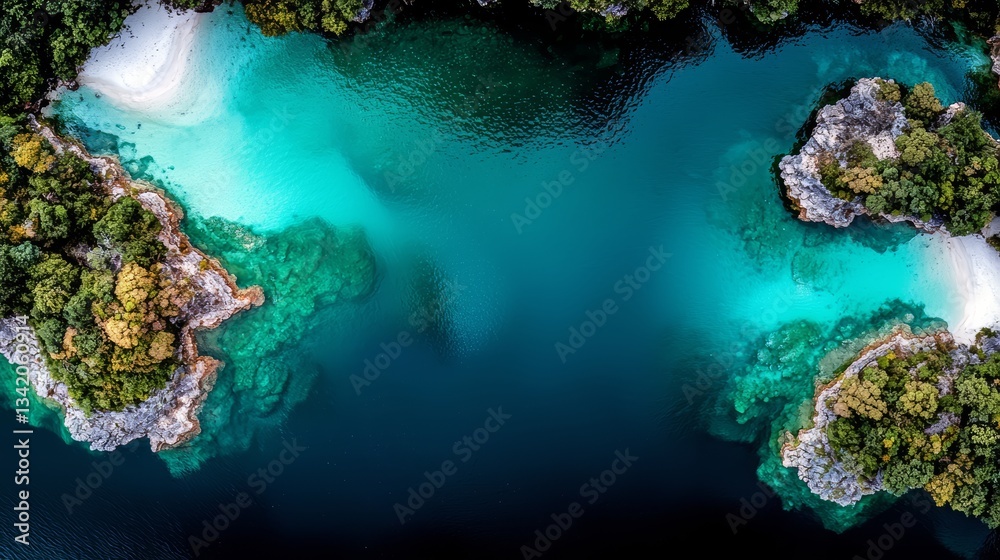 Aufkleber blue body of water with trees in the background. the water is calm and clear. the trees are green an