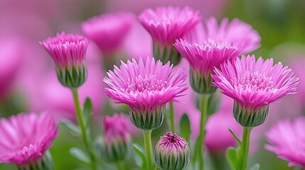 Obraz premium Close-up pink flowers in garden, vibrant blossoms