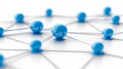Blue sphere is surrounded by a network of blue spheres. Concept of interconnectedness and unity