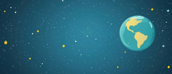 Cartoon Earth in Starry Space Background, Globe with Continents and Stars for Childrens Illustration, Education and Science Concepts