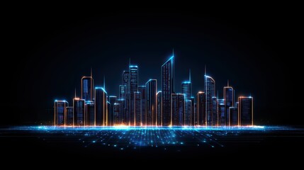 Fototapeta premium Futuristic Smart City Network Concept with Neon Skyline and Advanced Technology Elements