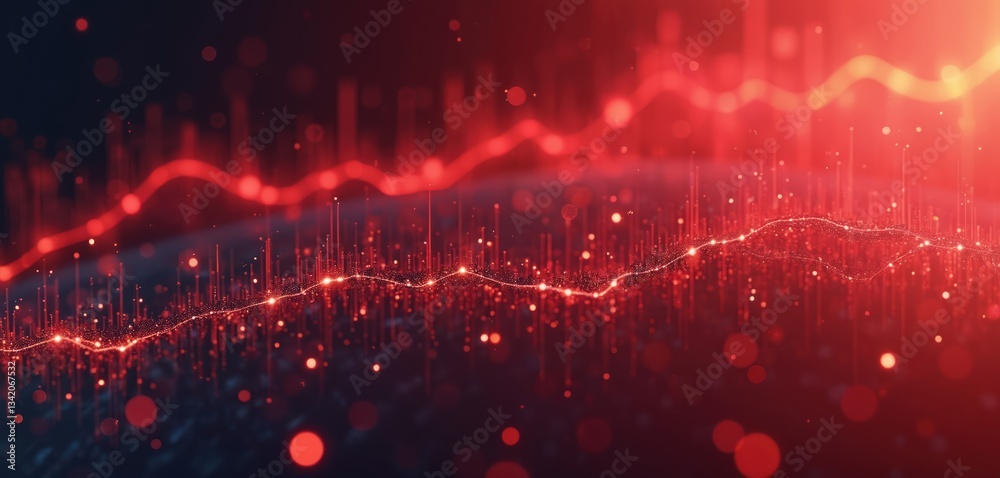 Aufkleber abstract glowing financial data graph overlay in red color. digital background for stock market anal